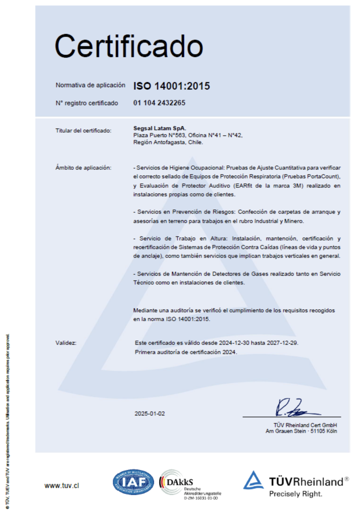 Certificado ISO 14001:2015