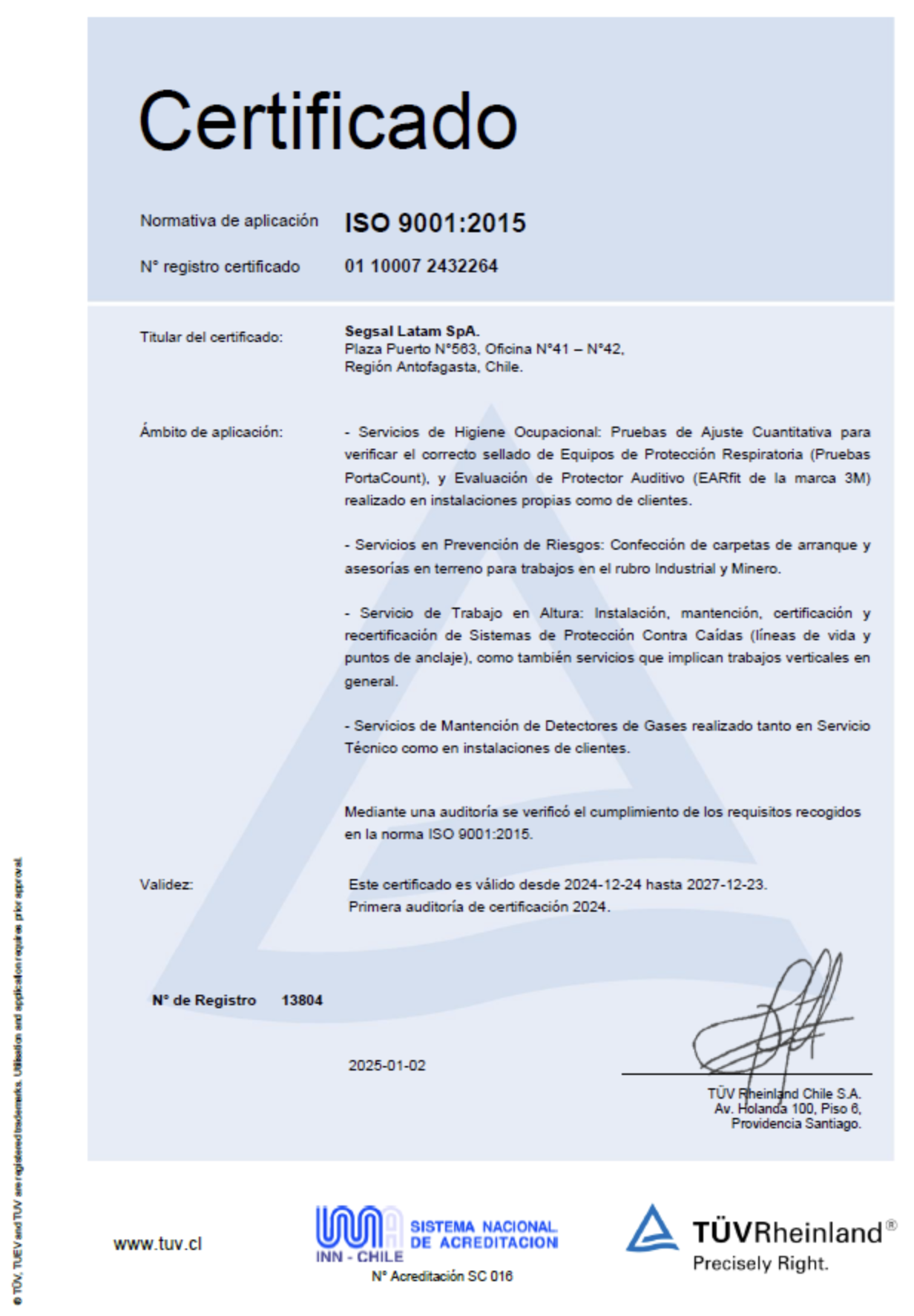 Certificado ISO 9001:2015